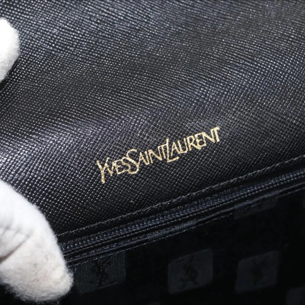 Vintage Yves Saint Laurent Black Leather Clutch Bag Saffiano Texture Tonal YSL - Picture 12 of 16